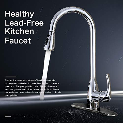 wavraging, Touchless Kitchen Sink Tap, One Lever High Arc Pull-Down Kitchen Faucet, Two-Sensor Modern Design Hot and Cold Water Mixer Tap