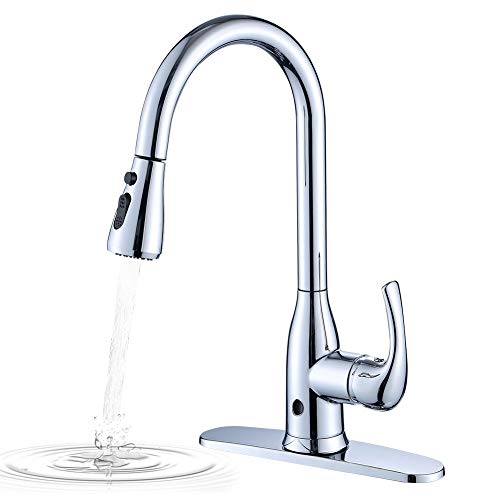 wavraging, Touchless Kitchen Sink Tap, One Lever High Arc Pull-Down Kitchen Faucet, Two-Sensor Modern Design Hot and Cold Water Mixer Tap
