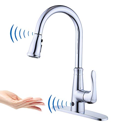 GEOATON, Touchless Kitchen Sink Taps Sensor Automatic Sensor Kitchen Sink Mixer Faucet with Pull-Down Sprayer Single Lever Swivel Spout Chrome