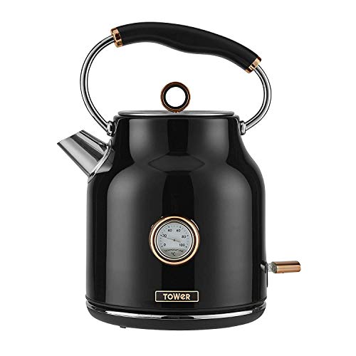 Tower, Tower Bottega T10020 Rapid Boil Traditional Kettle with Temperature Dial, Boil Dry Protection, Automatic Shut Off, Quiet Boil, Stainless Steel
