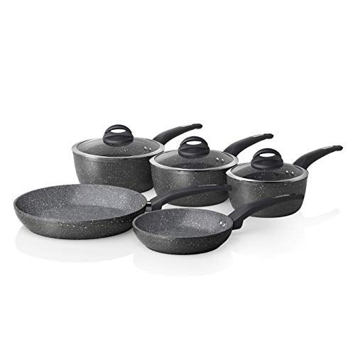 Tower, Tower Cerastone T81276 Forged 5 Piece Pan Set with Non-Stick Coating and Soft Touch Handles, 18/20/22 cm Saucepans and 20/28 cm Frying Pans, Graphite