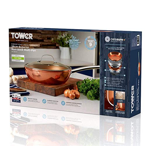 Tower, Tower Copper Forged Induction Saute Pan, Non Stick Ceramic Coating, Easy to Clean, Dishwasher Safe, 28 cm