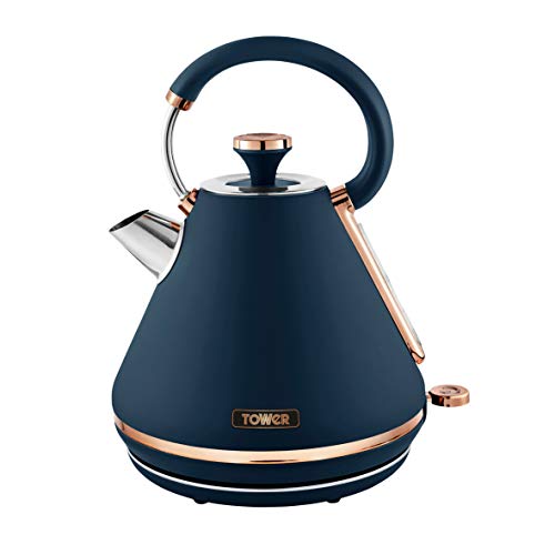 Tower, Tower T10044MNB Cavaletto 1.7 Litre Pyramid Kettle with Rapid Boil, Detachable Filter, Stainless Steel, 3000W, Midnight Blue and Rose Gold