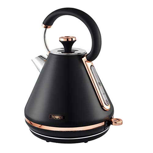 Tower, Tower T10044RG Cavaletto 1.7 Litre Pyramid Kettle with Rapid Boil, Detachable Filter, Stainless Steel, 3000 W, Black and Rose Gold