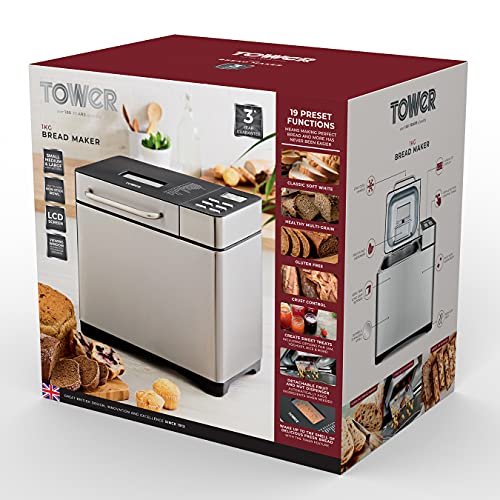Tower, Tower T11005 Digital Bread Maker with Adjustable Crust Control, Keep Warm Function and Removable Non-Stick Bowl, 650W, Silver