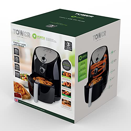 Tower, Tower T17021 Family Size Air Fryer with Rapid Air Circulation, 60-Minute Timer, 4.3 Litre, 1500W, Black