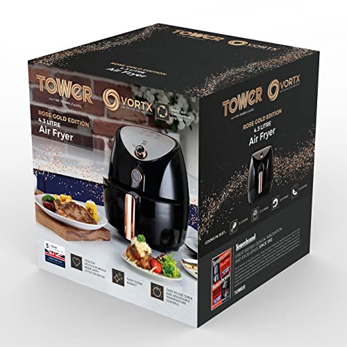 Tower, Tower T17021RG Family Size Air Fryer with Rapid Air Circulation, 60-Minute Timer, 4.3L, 1500W, Black & Rose Gold