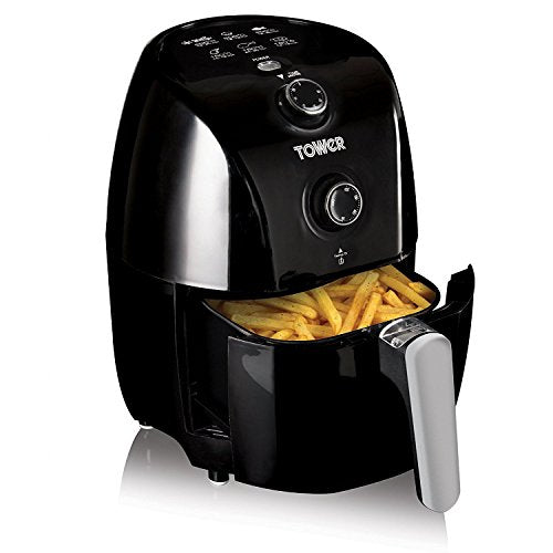 Tower, Tower T17025 Vortx Compact Air Fryer with Rapid Air Circulation, 30-Minute Timer, 1.5 Litre, 900W, Black