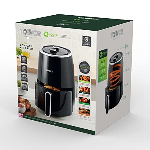 Tower, Tower T17066BLK Vortx Compact Air Fryer with Rapid Air Circulation, 30-Minute Timer, 1.8 Litre, 1300W, Black