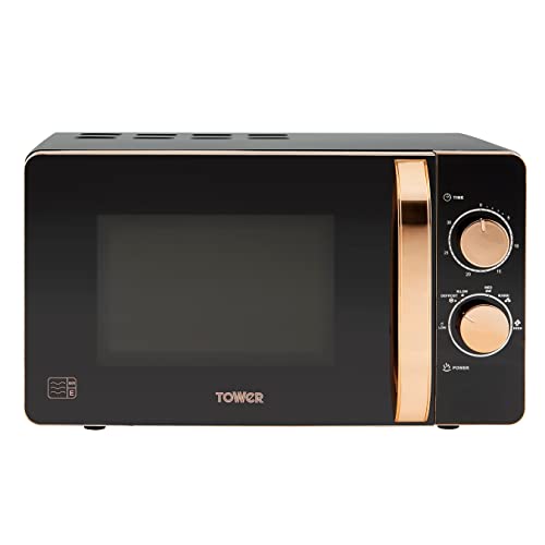 Tower, Tower T24020 Manual Microwave with 30-Minute Timer and 6 Power Levels, 20L, 800W Black and Rose Gold