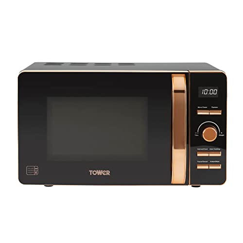 Tower, Tower T24021 Digital Microwave with 60-Minute Timer and 8 Autocook Settings, 20L, 800W Black and Rose Gold