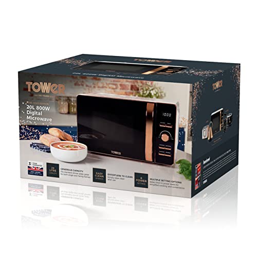 Tower, Tower T24021W Digital Microwave with 60-Minute Timer and 8 Autocook Settings, 20L, 800W White and Rose Gold