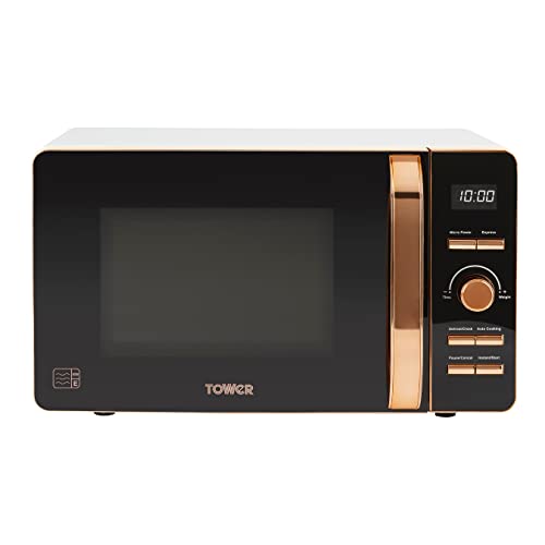 Tower, Tower T24021W Digital Microwave with 60-Minute Timer and 8 Autocook Settings, 20L, 800W White and Rose Gold