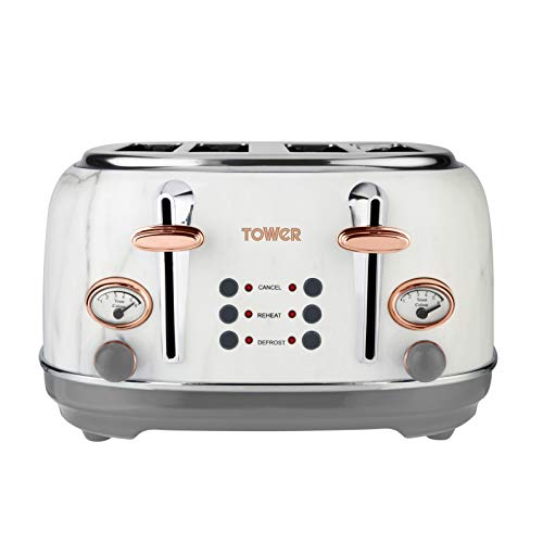 Tower, Tower T24021WMRG Digital Solo Microwave, 800 W, 20 Litre, Marble and Rose Gold & Bottega T20017WMRG 4-Slice Toaster