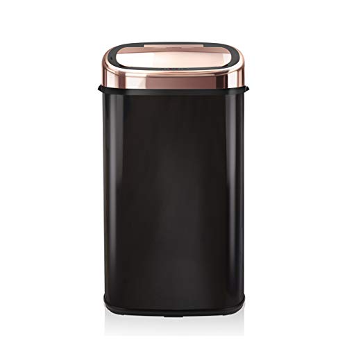 Tower, Tower T80904RB Square Sensor Bin with Infrared Technology, Stainless Steel, Black and Rose Gold, 58 Litre
