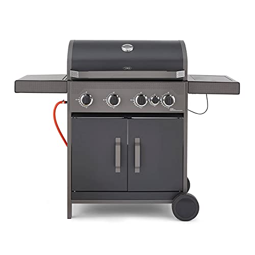 Tower, Tower T978502 Stealth 4000 Four Burner Porcelain Gas BBQ with Side Burner, Precision Thermometer and Cabinets, Black