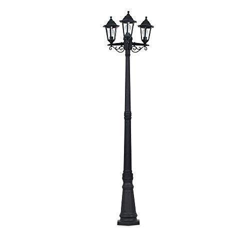 MiniSun, Traditional 1.95m Black 3 Way IP44 Outdoor Garden Lamp Post Light - Complete with 3 x 4w LED Candle Bulbs