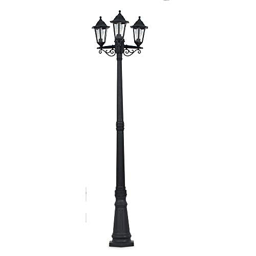 MiniSun, Traditional 1.95m Black 3 Way IP44 Outdoor Garden Lamp Post Light - Complete with 3 x 6w LED ES E27 Warm White Bulbs