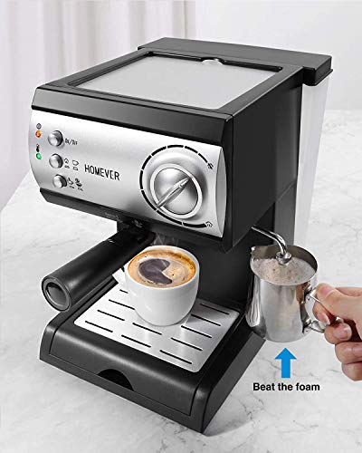 HOMEVER, Traditional Pump Espresso Coffee Machine, Homever 15 Bar Italian Traditional Espresso Coffee Maker with Milk Frothing,1.5L Removable Water Tank, Washable Drip Tray for Latte, Cappuccino, Flat White