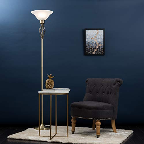 MiniSun, Traditional Style Antique Brass Barley Twist Floor Lamp with a Frosted Alabaster Shade
