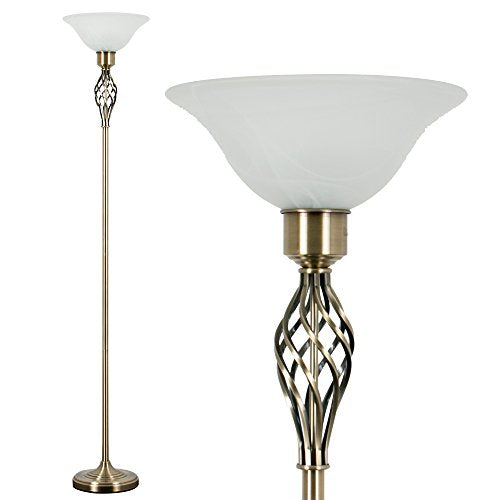 MiniSun, Traditional Style Antique Brass Barley Twist Floor Lamp with a Frosted Alabaster Shade