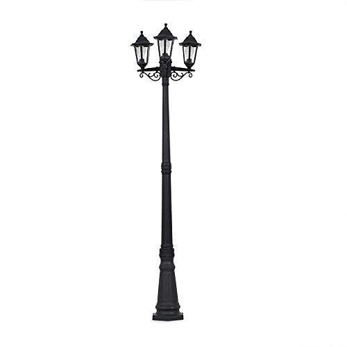 MiniSun, Traditional Victorian Style 1.95m Black 3 Way IP44 Outdoor Garden Lamp Post Light - Complete with 15w LED GLS Bulbs [6500K Cool White]