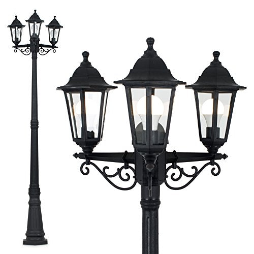 MiniSun, Traditional Victorian Style 2.2m Black 3 Way IP44 Outdoor Garden Lamp Post Light
