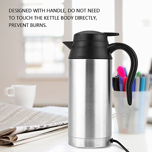 Garsent, Travel Kettle, 750ml 12V Portable Stainless Steel Electric Car Kettle, Car Coffee Mug with Cigarette Lighter Charger Electric Kettle Pot Heated