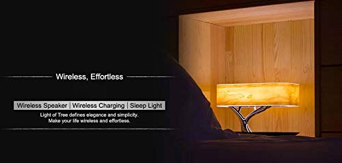 Powa Products, Tree Table Speaker lamp with Wireless Charger and Bluetooth Speaker with Touch Controls for Brightness and Volume, with auto Sleep Mode