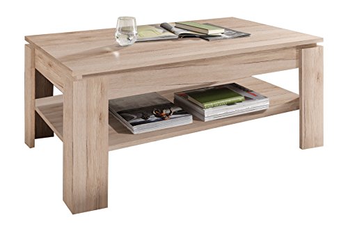 trendteam smart living, Trendteam Smart Living Universal Living Room Coffee Table, 110 x 47 x 65 cm, Light Oak Wood (San Remo) with Additional Shelf