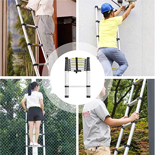 Trintion, Trintion 10.5Ft/3.2M Telescopic Ladder Portable Aluminium Extension Ladders Multi Purpose Folding Extendable 11 Step Loft Ladder Capacity