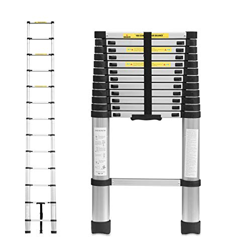 Trintion, Trintion 12.5Ft/3.8M Telescopic Ladder Portable Aluminium Extension Ladders Multi Purpose Folding Extendable 13 Step Loft Ladder Capacity
