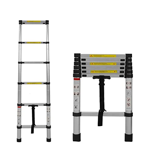 Trintion, Trintion 6.56Ft/2M Telescopic Ladder Portable Aluminium Extension Ladders Multi Purpose Folding Extendable 6 Step Loft Ladder Capacity
