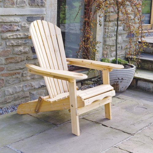 Trueshopping, Trueshopping Outdoor Adirondack Garden Patio Chair - Armchair with Curved Back & Slide Away Leg Rest - Garden, Lawn and Decking Furniture with Oil Finish