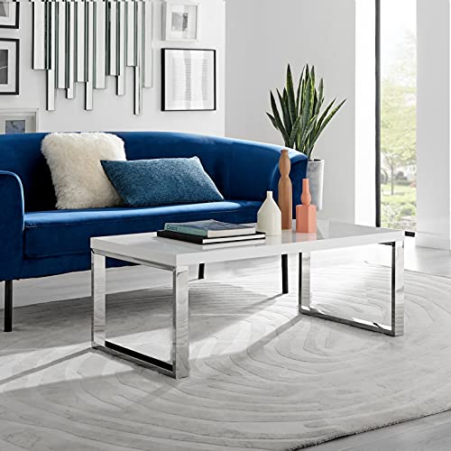 Furniturebox UK, Tuscany White High Gloss and Chrome Rectangular Modern Coffee Table