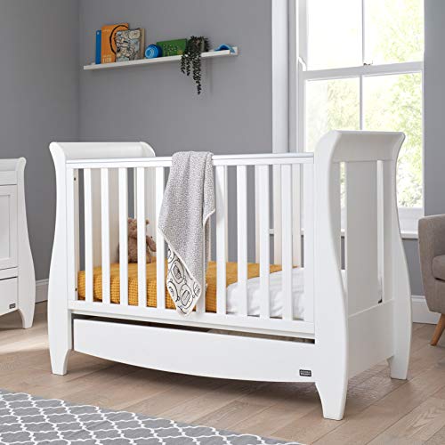 Tutti Bambini, Tutti Bambini Katie Space Saver Sleigh Cot Bed with Under Bed Drawer - 120 X 60cm Converts to Junior/Toddler Bed (White) 3 Positions