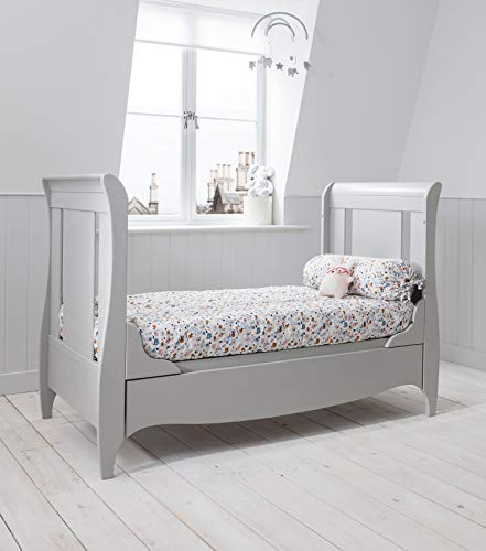 Tutti Bambini, Tutti Bambini Roma Wooden Sleigh Cot Bed with Space Saver Under Bed Drawer - 140 x 70cm 3 Adjustable Positions (Dove Grey)