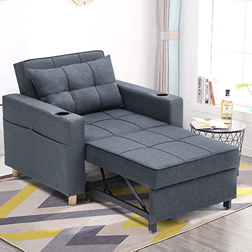 UNIONLINE, UNIONLINE Convertible Sofa Bed, Convertible Chair 3-in-1 Multi-Function Folding Ottoman with Adjustable Sleeper, Blue