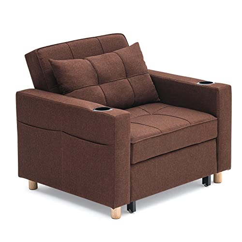 UNIONLINE, UNIONLINE Convertible Sofa Bed, Convertible Chair 3-in-1 Multi-Function Folding Ottoman with Adjustable Sleeper, Brown