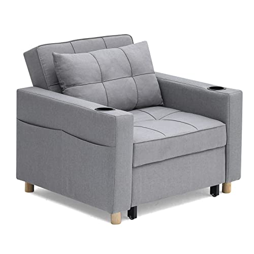 UNIONLINE, UNIONLINE Convertible Sofa Bed, Convertible Chair 3-in-1 Multi-Function Folding Ottoman with Adjustable Sleeper, Grey