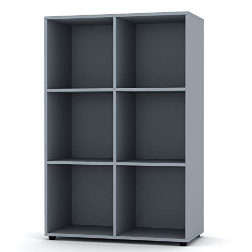 URBNLIVING, URBNLIVING Wooden Grey Cube Bookcase Shelving Display Shelves Storage Units Wood Shelf Door (Grey Bookcase Without Door, 6 Cube)