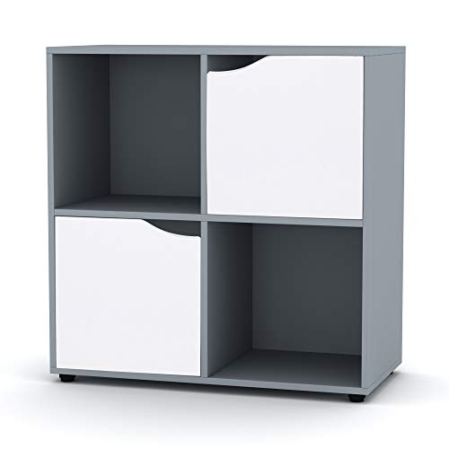 URBNLIVING, URBNLIVING Wooden Grey Cube Bookcase Shelving Display Shelves Storage Units Wood Shelf Door