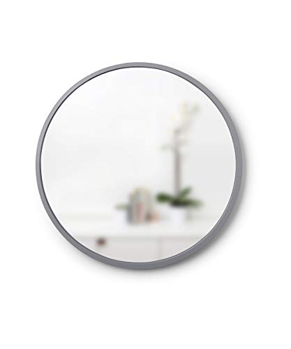 Umbra, Umbra Hub 24” Round Wall Mirror With Rubber Frame, Modern Room Decor for Entryways, Washrooms, Living Rooms and More, Grey