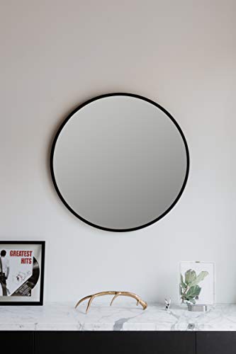 Umbra, Umbra Hub 37” Round Wall Mirror With Rubber Frame, Modern Room Decor for Entryways, Washrooms, Living Rooms and More, Black