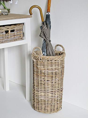 Bliss and Bloom, Umbrella Stand Grey and Buff Rattan Wicker Basket