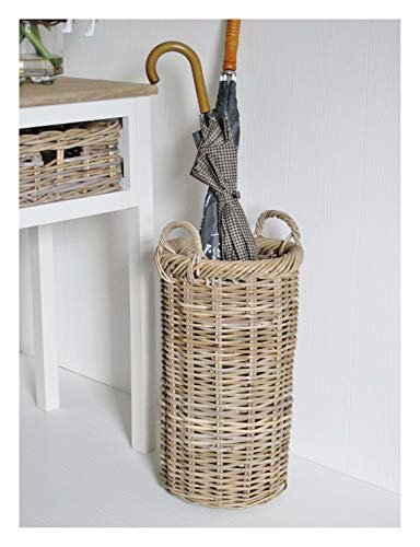 Bliss and Bloom, Umbrella Stand Grey and Buff Rattan Wicker Basket