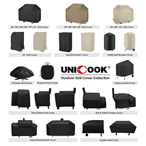 Unicook, Unicook Barbecue Cover, Heavy Duty Waterproof Outdoor BBQ Gas Grill Cover, Fade and UV Resistant Oxford Fabric, Fits Weber Char Broil Outback Barbecues and More, 152cm/60 inch Length, Black