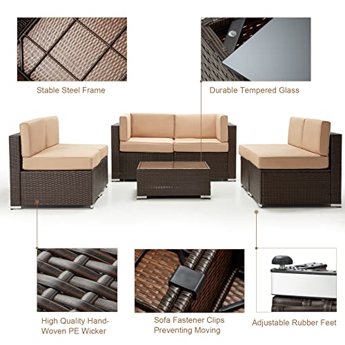 UNIONLINE, Unionline 7 Pieces Garden Furniture Sets, 6-Seater Outdoor Patio Rattan Sofa Set Wicker Corner Sofa Set with Coffee Table, Upgraded Cushions