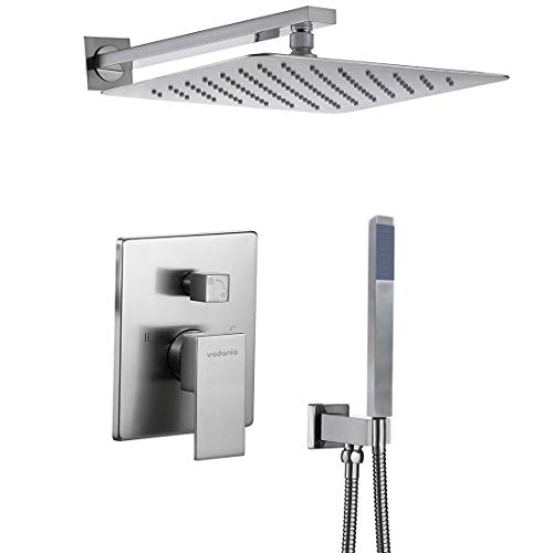 VADANIA, VADANIA Dual-Functional Shower System, 300mm Rain Shower Head Square & Handheld Shower Head, Including Rough-in Mixer Valve and Trim, Wall Mount