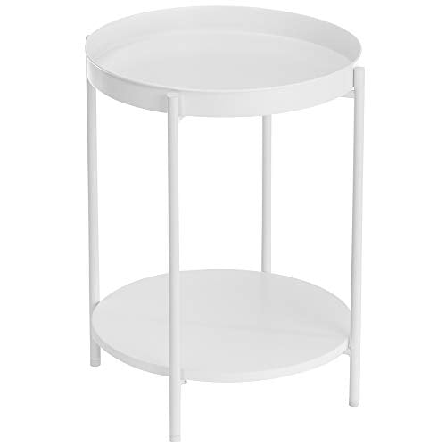 VASAGLE, VASAGLE 2-Tier Side Table, End Table with Movable Tray, Coffee Table, Steel Frame, for Living Room, Bedroom, White LET221W10
